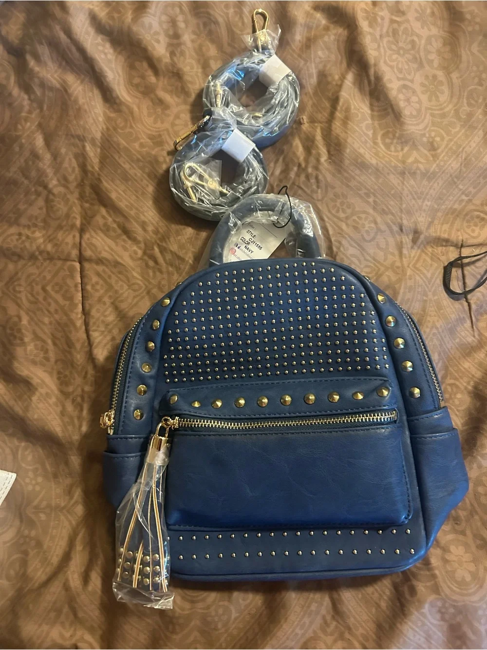 Women's navy  Studded Backpack with Gold Accents